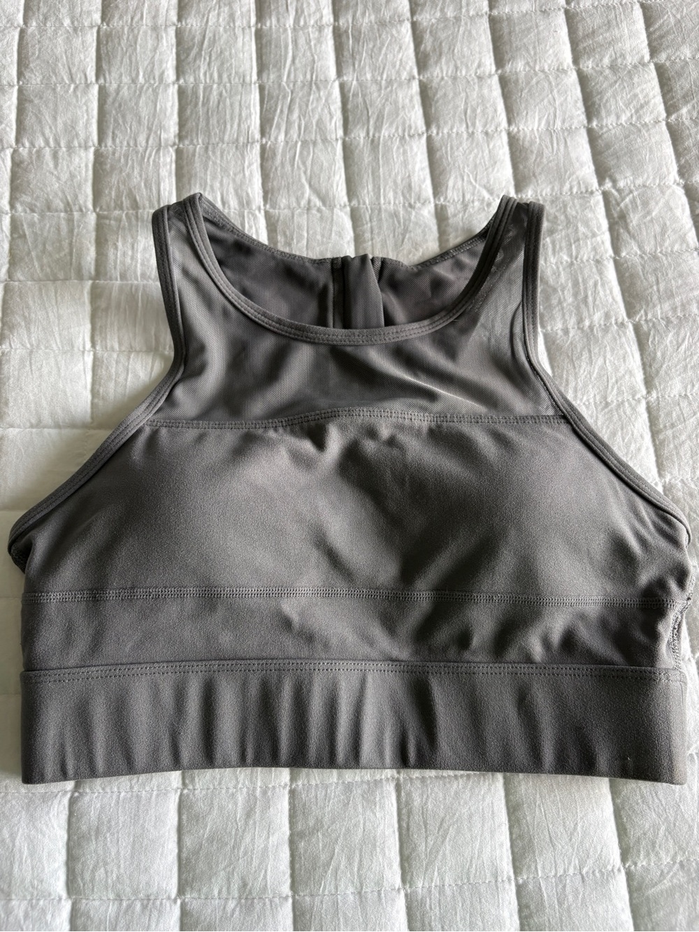 High-Neck Gray Sports Bralette with Supportive Band